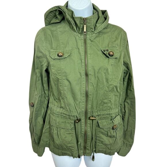 Ashley Army Green Jacket Sz Small Hooded Full Zip Lightweight - Picture 4 of 6